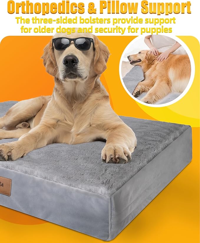 Sytopia 42 Inch Orthopedic Dog Bed for Large Dogs, Chew Proof Extra Large Pet Bed, Washable Waterproof Removable Cover, Anti-Slip Bottom, Durable Crate Mattress for Indoor Outdoor, XL