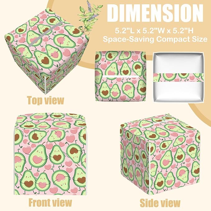 Leather Tissue Box Holder Avocado and Heart Tissue Box Cover Facial Paper Case Organizer Cube Napkin Dispenser for Bathroom Vanity Countertop Night Stand Office Car