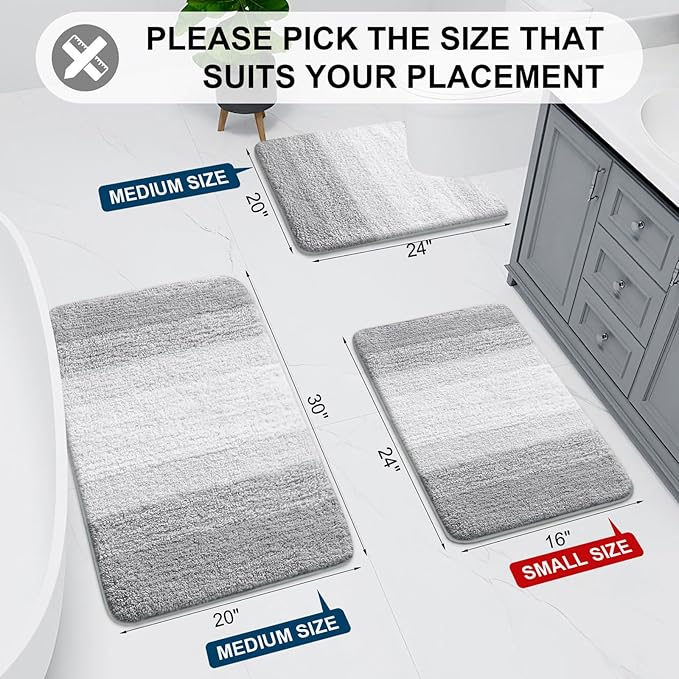 Arotive Microfiber Bathroom Rugs, Shaggy Soft and Absorbent Bath Rug, Non-Slip, Thick Plush Machine Washable Dry Bath Mats for Bathroom, Tub and Shower, 59x17, Light Grey, Rectangular