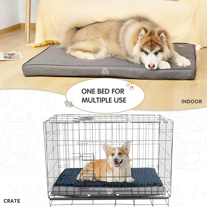 VANKEAN Dog Bed Soft Crate Pad Mat Reversible Warm& Cool, Washable Comfy Kennel Pad with Orthopedic Egg-Crate Foam for Small Medium Large Dogs, Water-Resistant Pet Bed, Grey-Medium
