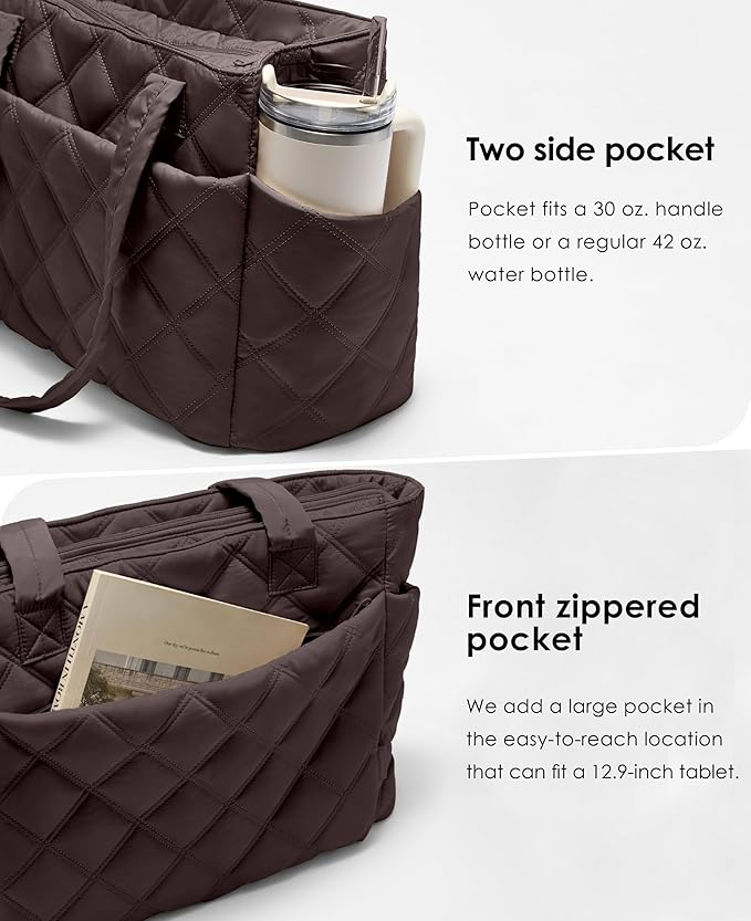Uselike Tote Bag for Women, Lightweight Puffer Tote Work Bags with Compartments for Travel, Quilted Shoulder Bag with Zipper