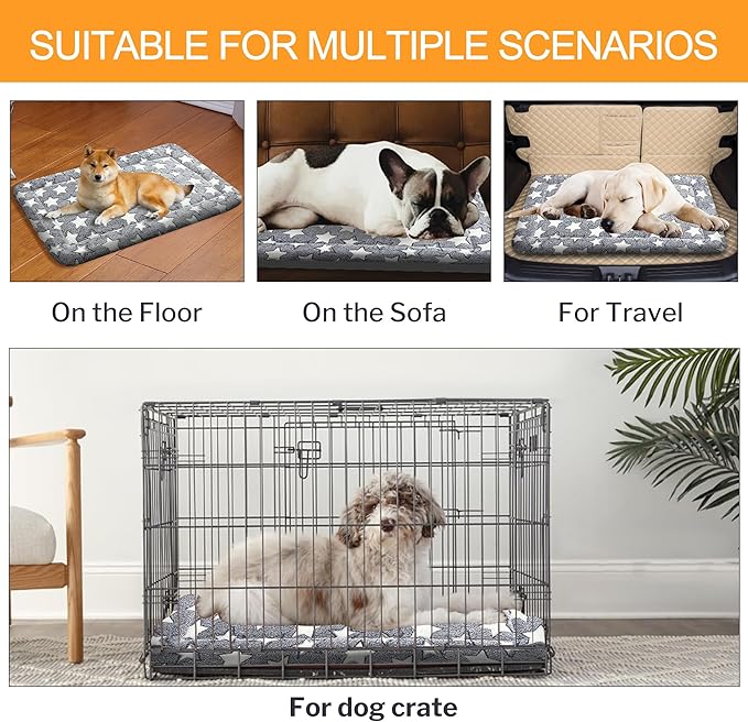WITTOP Washable Dog Bed Plush Orthopedic Outdoor Crate Mat with Non-Slip Bottom,Luxe Soft Kennel Pad for Pets, Cozy Cage Cushion & Pet Sleeping Mattress Large Sized,Medium,Small Dogs,18 x 14 inch,Gray