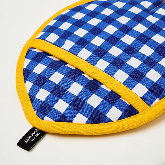 Kate Spade New York Lemon Party and Spring Gingham Pot Holder 2-Pack Set, Heat Resistant, 100% Cotton, Navy Blue/Yellow, 7"x10"