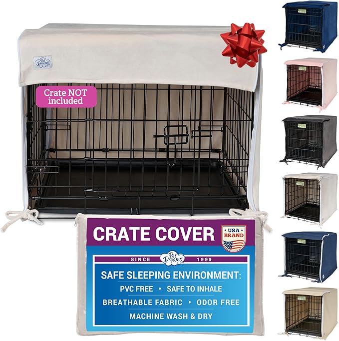 Pet Dreams Dog Crate Cover - Breathable Fabric Kennel Topper for Double-Door Crates, Fits iCrate Dog Cages 18, 24, 30, 36, 42, 48 Inches (Ivory, X Small, 18")