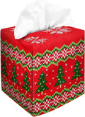 IRADA Tissue Box Cover Square Decorative Tissue Box Holder Cute Funny Cube Tissue Case Cover-Xmas Decor Red Tree Tissue Box Cover