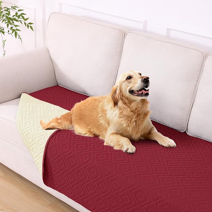 hyha Waterproof Dog Blanket, Soft Dog Bed Cover Pet Blankets, Waterproof Sofa Couch Cover for Dogs Washable, Reversible Pet Couch Covers for Sofa Furniture (40x80 Inch, Wine Red/Beige)