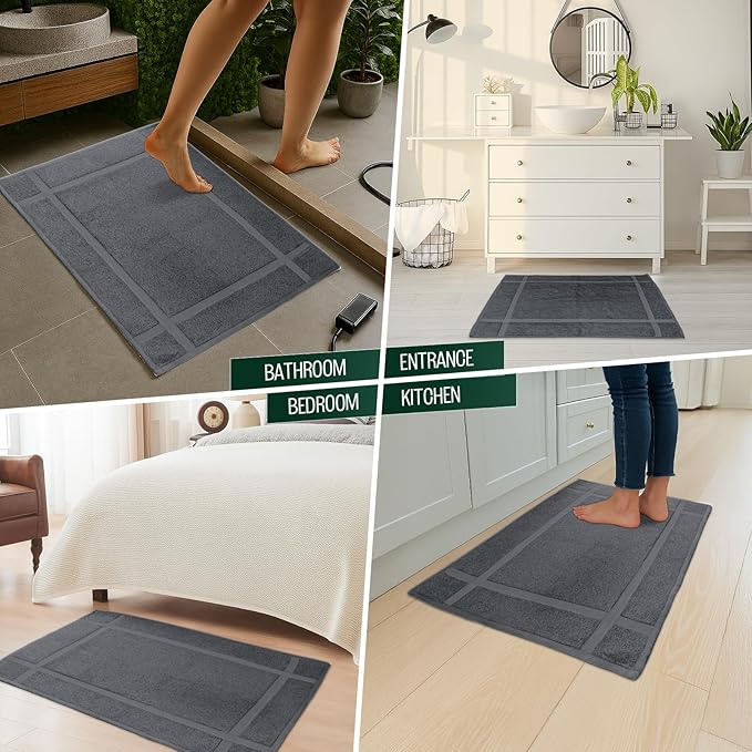 Pearl Linens 100% Ring Spun Cotton Bath Mat (Pack of 12) 20 x 30 Inch, Washable, Soft & Absorbent Terry Bathroom Floor Mat – Not Bathroom Rugs – Quick-Dry After Shower Bath Mat, 687 GSM, Dark Grey