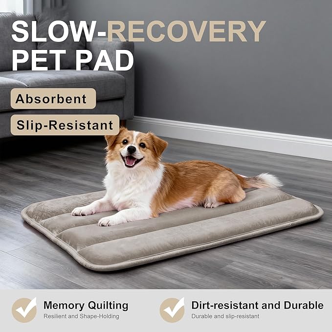 Fogkiss Dog Bed Mat, Reversible Dog Crate Pad with Washable Kennel Mat and Soft Foam, Flat Pet Bed for Dogs & Cats, for Crates Carriers & Travel (Light Brown, 28" L*16" W*1.5" Th)