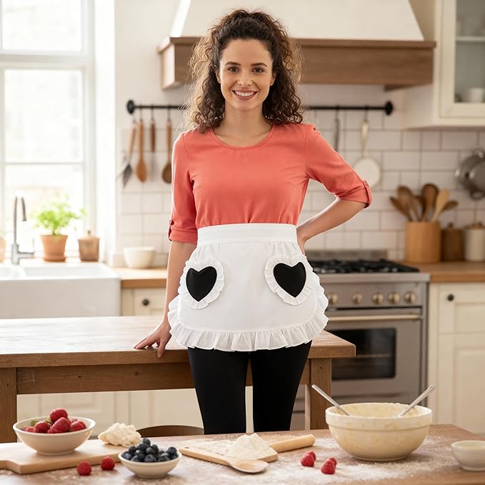 CRB Fashion Waist Apron Kitchen Cooking Restaurant Cotton Bistro Half Aprons with Pockets For Woman
