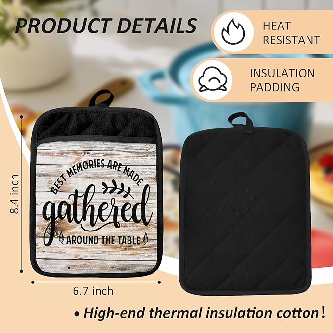 Farmhouse Oven Mitts Set, Chef Gifts, Best Memories are Made Gathered Around The Table Heat Resistant Kitchen Oven Gloves for Baking and Cooking,Pot Holders