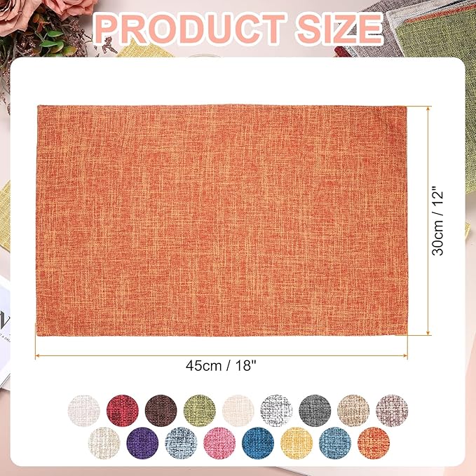HARFINGTON 4pcs Linen Fabric Placemats 12" x 18" Polyester Rectangle Place Mats Machine Washable Heat Resistant Kitchen Table Mats for Outdoor Indoor Party Family Holiday, Orange