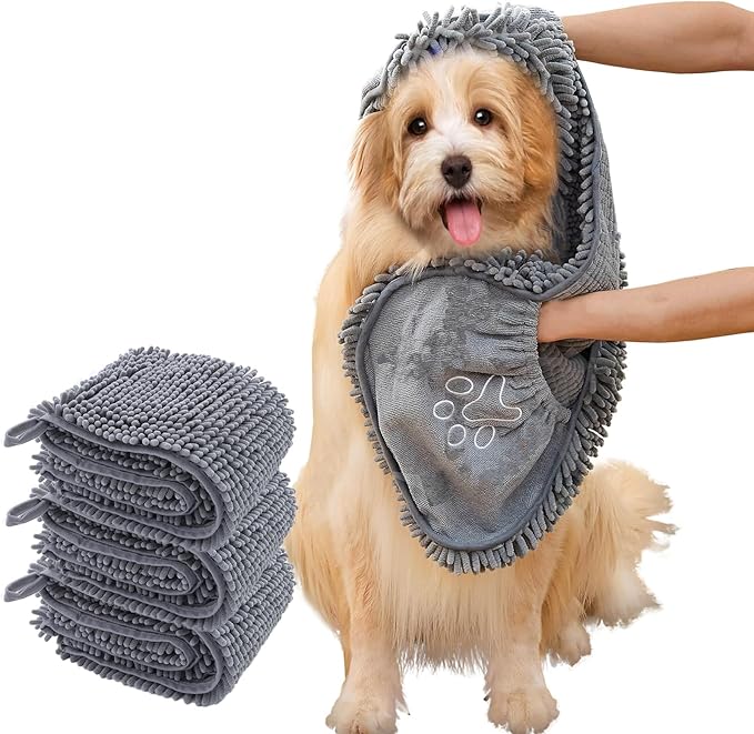 RuiXiangTeng Quick Dry pet Dog Towels,Ultra Absorbent Microfiber, Suitable Dog and cat Bath Towel, Comfortable Hand Pockets, Indoor Outdoor Use,Durable Material,Machine Washable (30 * 13.7in)