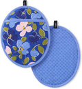 Kate Spade New York Painterly Bouquet Pot Holder 2-Pack Set, Heat Resistant, 100% Cotton with Printed Non-Slip Silicone Grip, Blue/Green/Rose, 8"X10"
