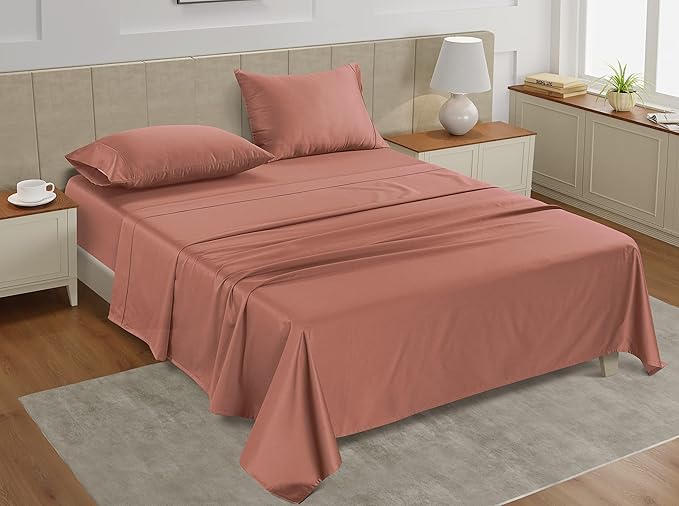 LANE LINEN Queen Size Bed Sheets Set – 450 Thread Count 100% Natural Cotton Cooling Sheets, Hotel Luxury Soft Sateen Finish, Snug Fit 15" Deep Pocket Elasticized Fitted Sheet – Rose Dawn