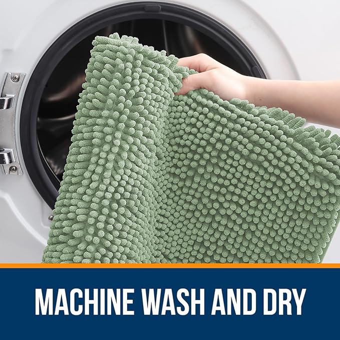 OLANLY Bathroom Rugs 59x20, Extra Soft Absorbent Chenille Bath Rugs, Rubber Backing Quick Dry, Machine Washable Bath Mats for Bathroom Floor, Tub and Shower, Home Decor Accessories, Sage Green