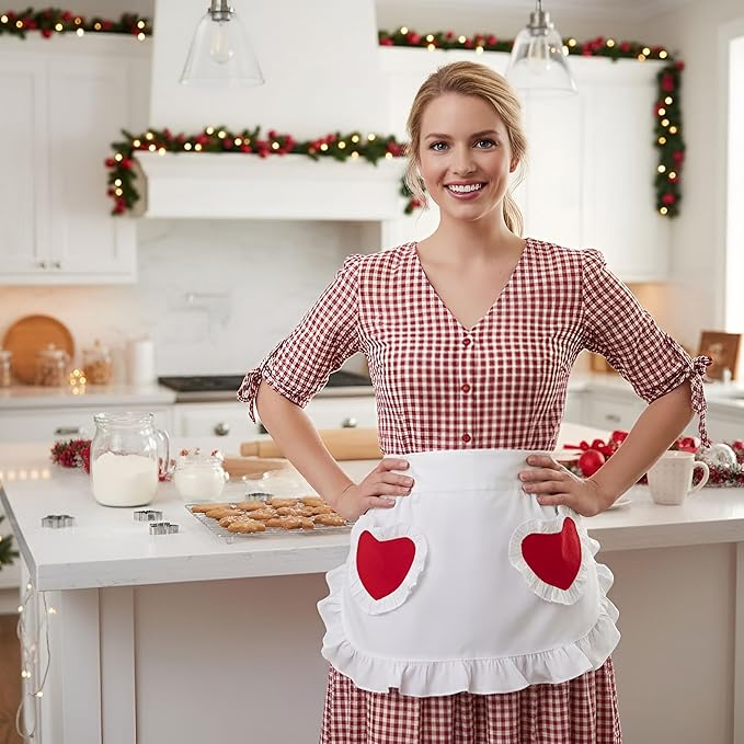 CRB Fashion Waist Apron Kitchen Cooking Restaurant Cotton Bistro Half Aprons with Pockets For Woman