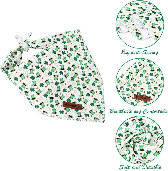 MR. CHUBBYFACE St.Patrick's Green Grid Dog Bandanas Reversible Triangle Bibs Scarf Accessories for Dogs Cats Pets