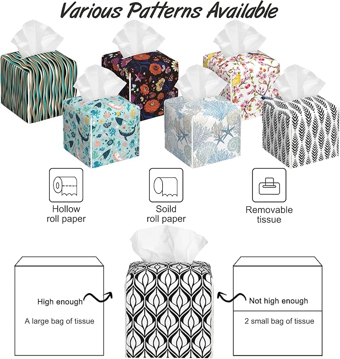 Abstract Geometric Tissue Box Cover Square,Tissue Box Holder with Belt Bottom,Stylish Leather Napkin Holder for Vanity Countertop,Nightstands,Office Desk,5.2"×5.2"×5.2"