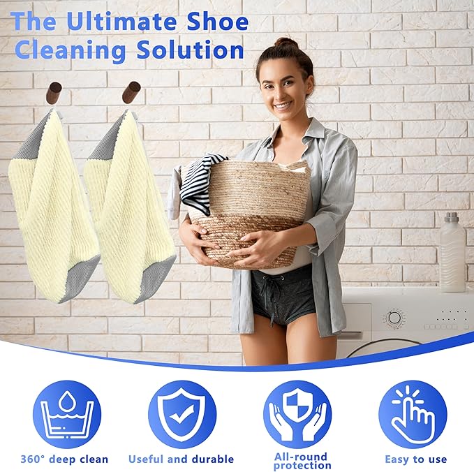 Xinambyh 2Pcs Reusable Shoe Washing Machine Bag for Washer and Dryer:Free Up Hands, Prevent Deformation,shoe bag with Zipper Protection Design, Use for all Shoes,Sports Shoes(Cream)
