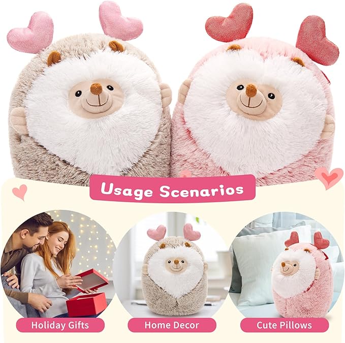 MaoGoLan Couple Valentines Hedgehogs Stuffed Animals with Heart Hair Band,2Pcs Soft Hedgehogs Throw Pillow Plush Toys, Love Heart Valentines Stuffed Animal Gift Decorations for Love Ones,14"