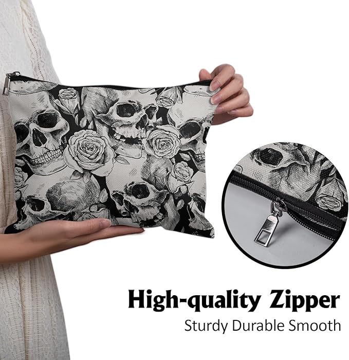 Cafl Human Skulls Makeup Bag Travel Large Death's Head Cosmetic Bag Organizer toiletry Essentials Jewelry Zipper Bag Gift For Women -10×8 inch