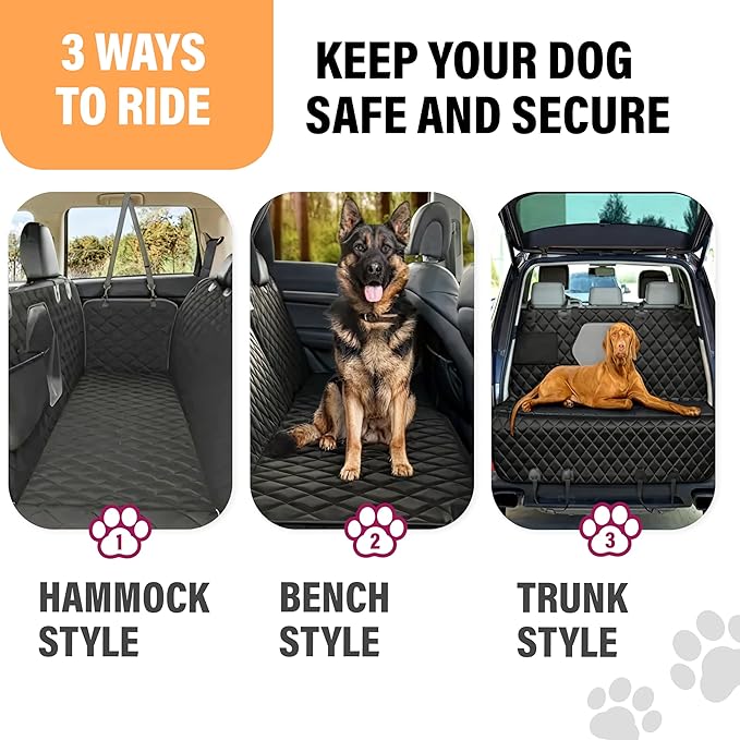 Active Pets Dog Car Seat Cover for Back Seat, Waterproof Pet Protection Hammock, SUV Truck Car Backseat Protector with Safety Features, XL, Orange