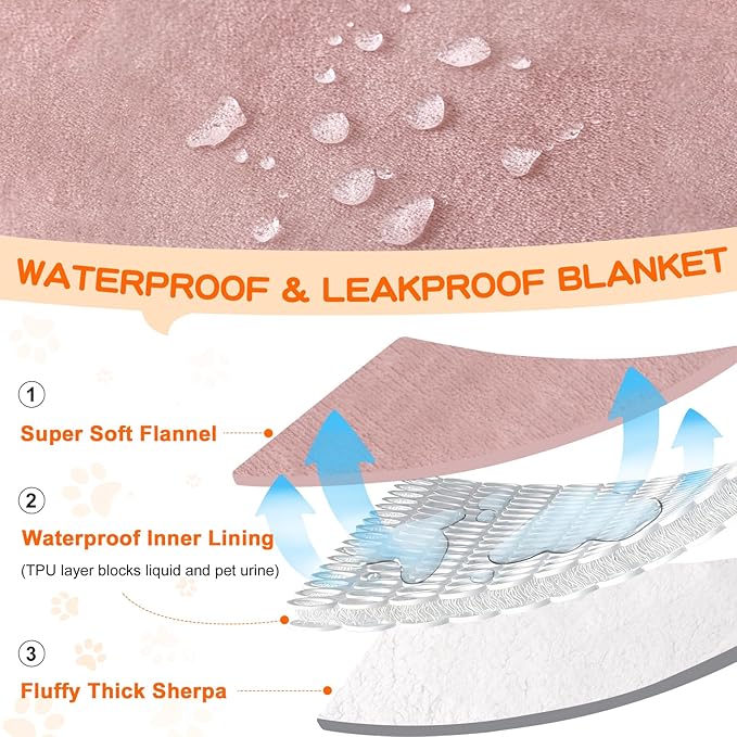 Smiry Waterproof Blanket Throw for Large Dogs, Soft Reversible Dog Blanket for Sofa Couch Bed, Washable Leakproof Sherpa Fleece Furniture Couch Protector(50"x60", Pink/White)