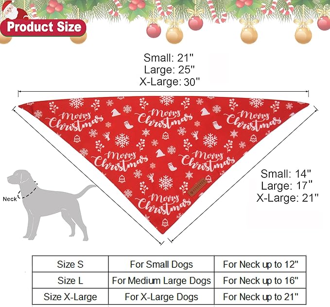 ADOGGYGO Dog Bandana Christmas Pet Scarf Bib Kerchief, Premium Durable Fabric, Multiple Sizes Offered, Red Green Christmas Bandanas Costumes for Large X-Large Dogs Pets (X-Large)