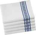 Attica Tracery Pure Cotton Kitchen Tea Towels – White Waffle Towels | Super Absorbent Kitchen Napkins | Reusable Cloths for Dishes, Counters & More - (60x38 cm, Set of 5) (White with Blue Border)