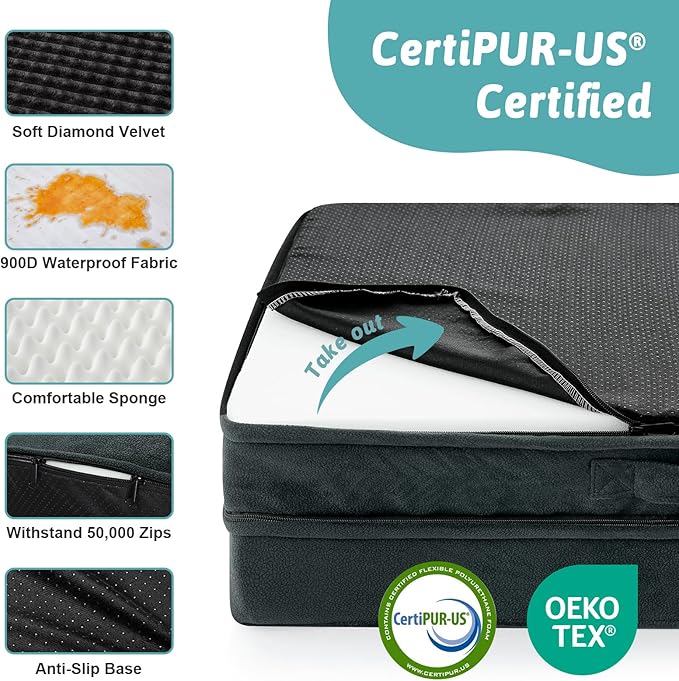 COZY KISS Orthopedic Dog Bed for Medium Small Size Dog, Dogs Crate Bed, L Shaped Foam Anti-Slip Bottom Pet Cat Sofa with Washable Removable Cover, Suitable for Pet Up to 40 lbs, 30x20x6.5 inch, Black