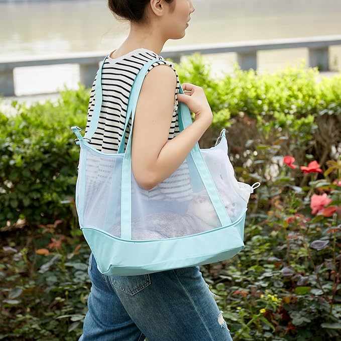 Vinqki Visible Comfort Cat Sling Carrier for Small Cats 3-8lb,Mesh Dog Sling for Small Dogs and Cats-Light & Breathable Cat Carrier Pouch,Soft Puppy Purse with Adjustable Shoulder Strap(Mint Green)