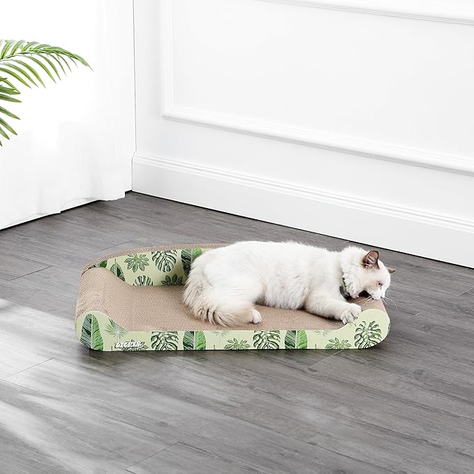 The LICKER Store CSR1004B Montego 27.5" Coastal Patterned Cardboard Lounge Bed Cat Scratcher with Catnip, Mint/Green