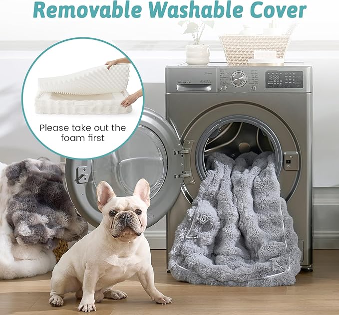 COZY KISS Orthopedic Dog Bed for Large Size Dog, Soft and Warm Faux Fur Extra Large Sofa for Pet Up to 100 lbs, Foam Bolster Anti-Slip Couch with Washable Removable Cover, XL 44x32x7 inch, Beige