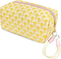 STARDW Aesthetic Floral Makeup Bag with Wrist Strap, Small Cute Cosmetic Pouch for Women with Zipper and Canvas Lining