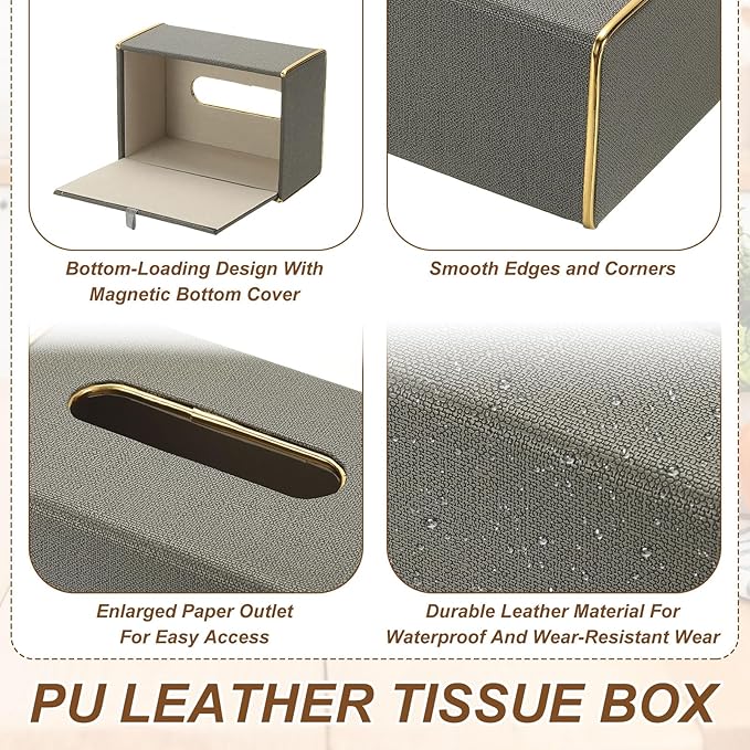 uxcell Tissue Box Cover, Rectangle Modern Tissue Box Holder with Magnetic Closure for Living Room Bedroom Office Hotel Desk (7.5"x5.1"x3.5", Drak Gray)