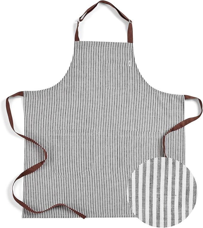 Solino Home Linen Bib Apron for Men & Women - 33 x 30 Inch Kitchen Apron with Front Pockets - Handcrafted from European Flax