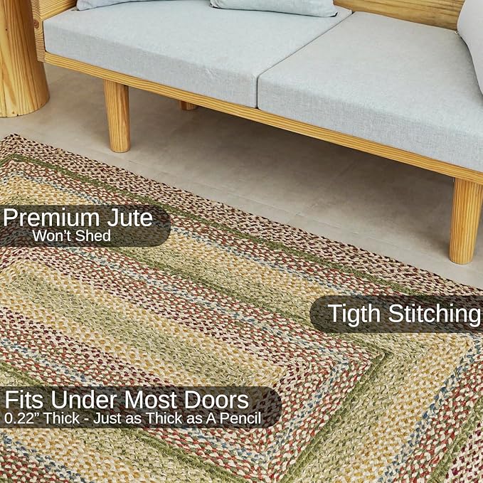 Traditional Jute Braided Rug, Rustic Country Décor for Kitchen, Living Room, Dining Room, Bedroom, Autumn, 5'X8'