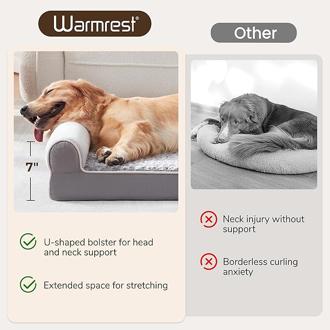 Warmrest Large Dog Beds Large Sized Dogs, Orthopedic XXL XL Dog Bed for Medium Size Dogs, Big Waterproof Couch Sofa with Removable Washable Cover for Pet, Light Grey, 45"*35"*7"