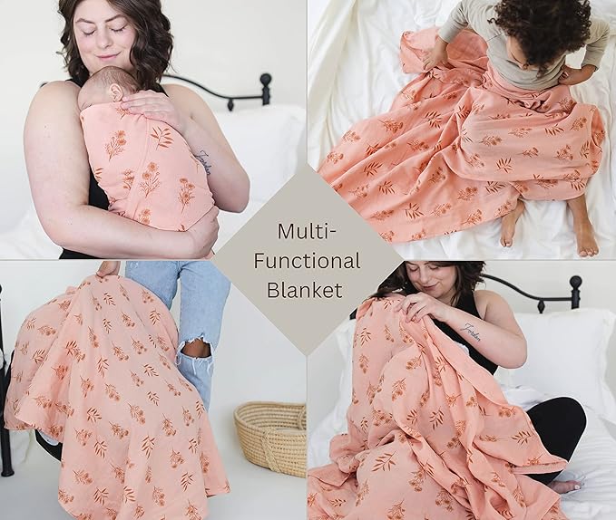 Leyl&Ari Muslin Baby Swaddle Blanket | 100% Organic Receiving Wrap (Peach/Wildflowers)
