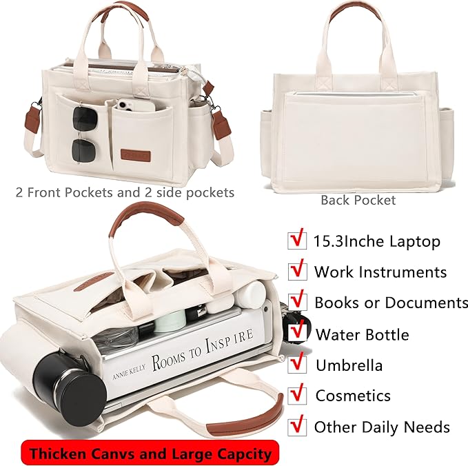 ZHMO Canvas Tote Bag for Women,Women's Bags Crossbody Bags Work Laptop Tote Bag Large Handbags Purse for Travel Nurse Teacher