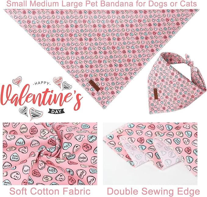 UP URARA PUP Valentine Dog Bandana, Pink Heart Triangle Bid Scarf for Small Medium Dog, Cotton Pet Kerchief for Girl Boy Dogs or Cats, Red Dog Bandana, Cute Adorable Puppy Bandana