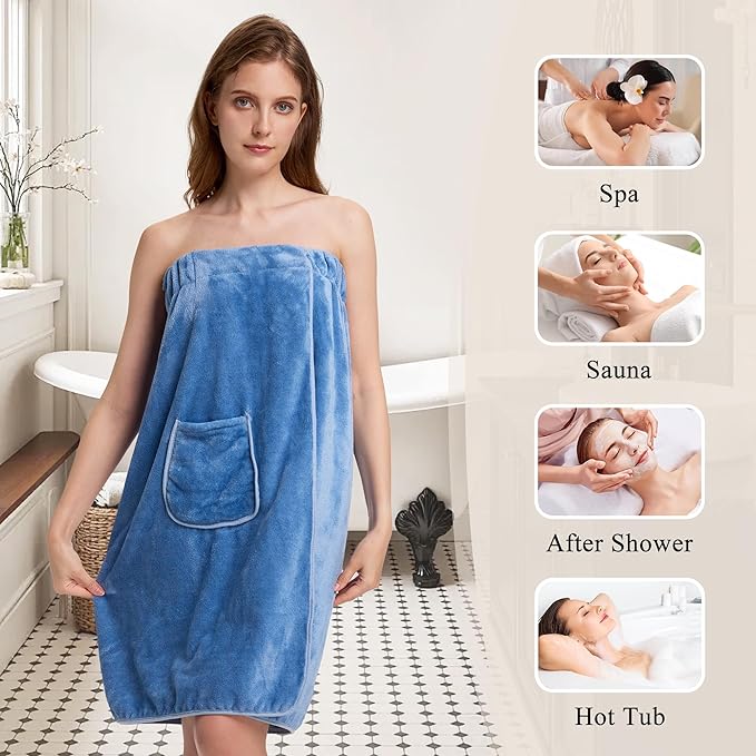 PJGGZ Towel Wrap for Women, Three Adjust Clasps Closure Bath Wraps After Shower Spa Sauna Bathrobe(Available in Plus Size)