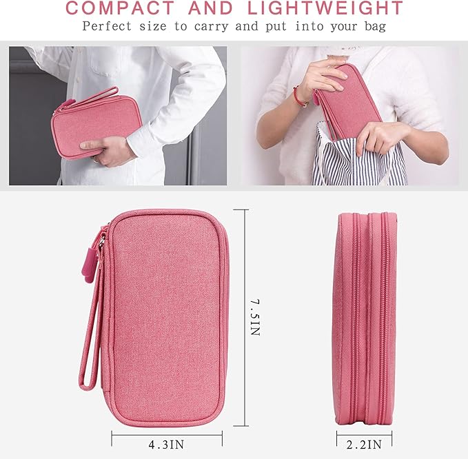 Skycase Electronic Organizer Travel Case - Waterproof Travel Cord Pouches for Organization, Cable Organizer, All-in-One Double Layers Storage Bag for Accessories, Charger, Cable, Pink