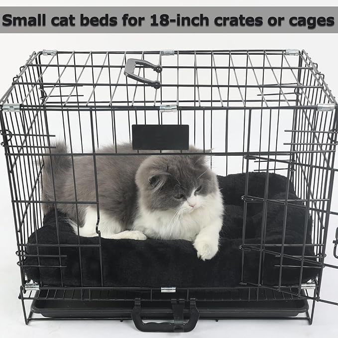 Tiny Dog Bed 18 x 12 for Extra Small Dogs and Cats Fit Crate or Cage 18 Inch,Ultra Soft Cat Warmer Mat for Feral and Indoor Cats,Fluffy Comfy Kennel Pad Anti-Slip & Washable Pet Sleeping Mat,Black XXS