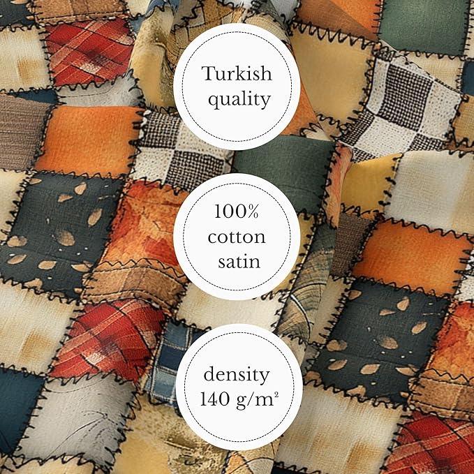 Vintage Patchwork Quilting Fabric Panel – 100% Cotton, 140 GSM, Pre-Cut 61 x 36.6 Inches – Premium Sewing Fabric for Quilts, Pillows, Bags, Baby Items & Crafts – Made in Turkey