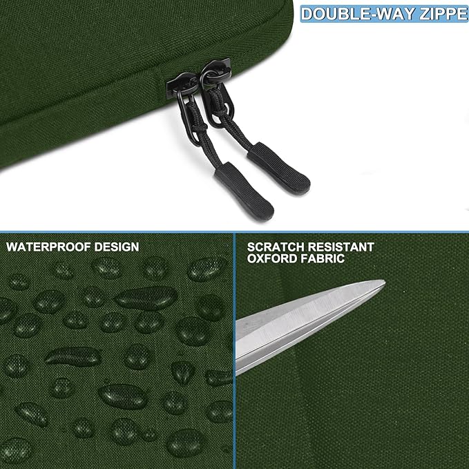 Laptop Sleeve Case, Shockproof Protective Computer Sleeve Cover with Accessories Pocket, Water Resistant Traveling Carrying 15.6 inch Laptop Bag Compatible for MacBook Dell HP Acer Lenovo, Army Green
