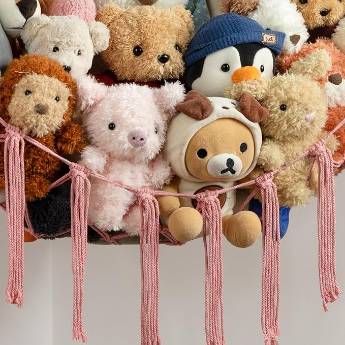Stuffed Animal Storage Hammock or Net Corner - Large Toy Hammock Net for Stuffed Animals Room Decor - Cute Stuff Animal Organizer Plush Holder - Kids Baby Nursery Essentials Wall Bedroom Home Decor