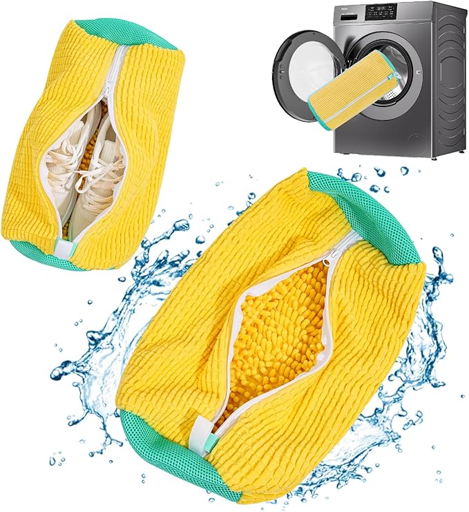 Shoe Washing Machine Bag: Laundry Shoe Bag Keeps Clean - Reusable Shoe Washing Bag for Sneaker Tennis Shoes Unstain Cleaner Kit(Yellow 2 Pcs)