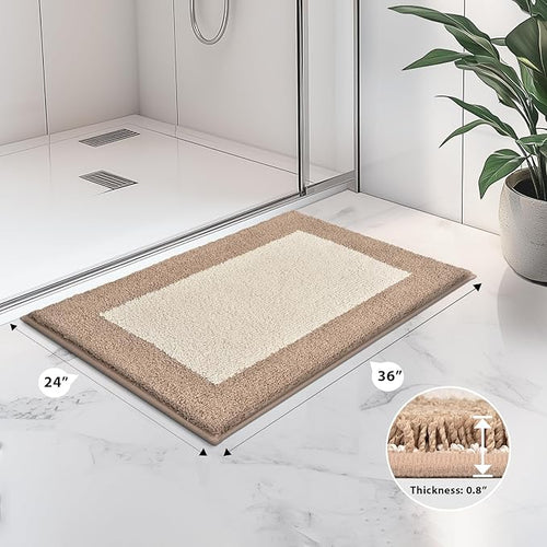 anllugs Bathroom Rugs 24" x 36", Non-Slip Extra Soft Absorbent Bath Rugs, Machine Washable Quick Dry Bath Mats for Bathroom Floor, Shower, Bathtub and Sink, Beige & Grayish Brown