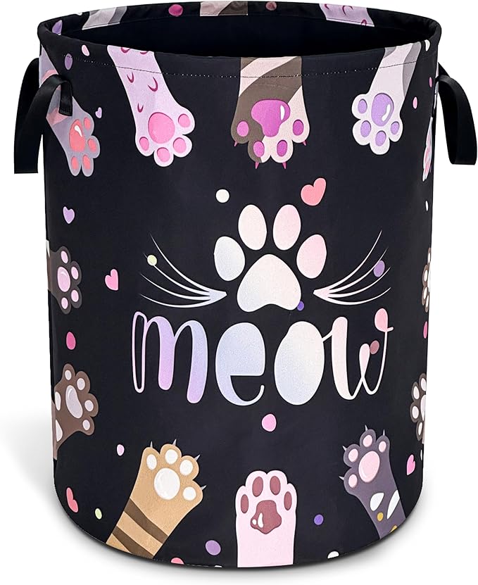 Cat Paw Prints Laundry Basket Meow Pet Oxford Cloth Laundry Hamper With Handle Foldable Portable Clothes Storage Basket 18.9 X 16.5 Inch Storage Bag For Laundry Room/Bathroom/Bedroom/Dormitories